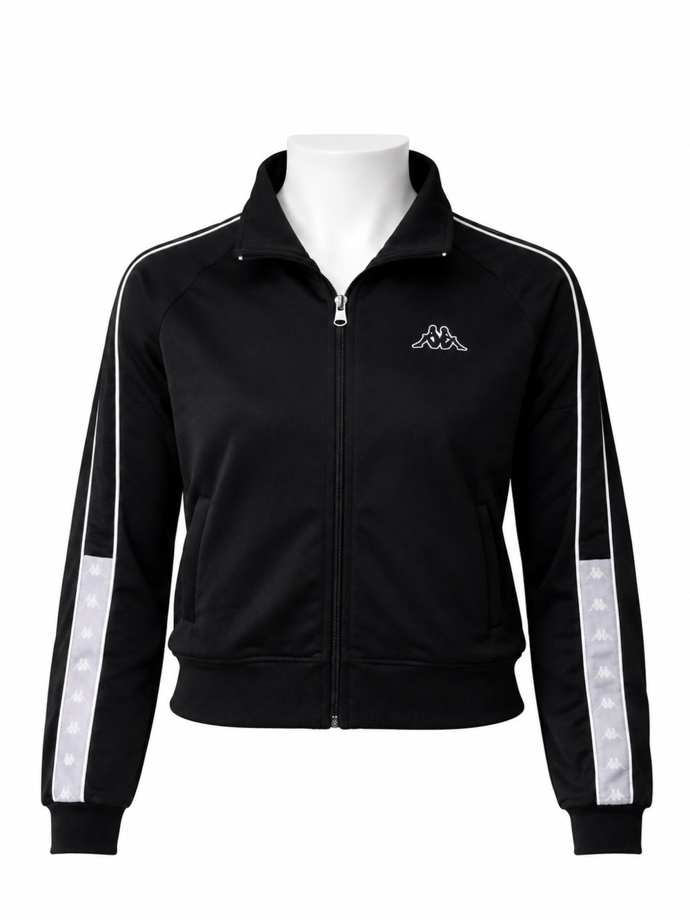 Size M Kappa Women’s Track Jacket Black Logo Tape Zip Cropped‎ Athletic